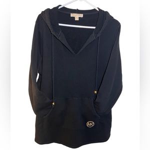 Michael Kors Solid Black Gold rhinestone V-neck Hooded Sweater size 2x